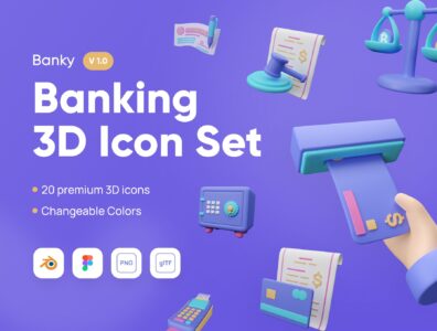 مجموعه آیکون های سه بعدی بانکداری – Banky – Banking 3D Icon Set 
