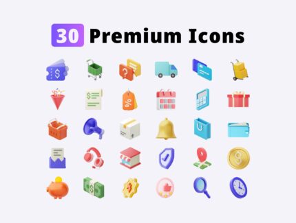 مجموعه 30 آیکون سه بعدی E-commerce 3D icon set