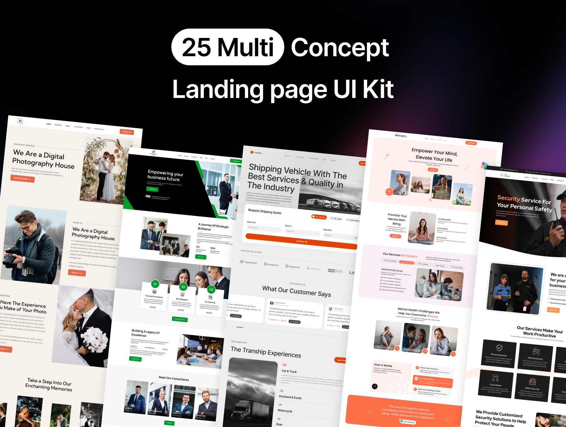 کیت رابط کاربری 25 Multi Concept Landing Page UI Kit