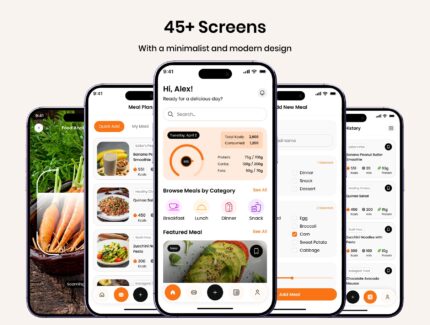 کیت رابط کاربری اپلیکیشن وعده‌های غذایی – Meal Planner Mobile App UI Kit