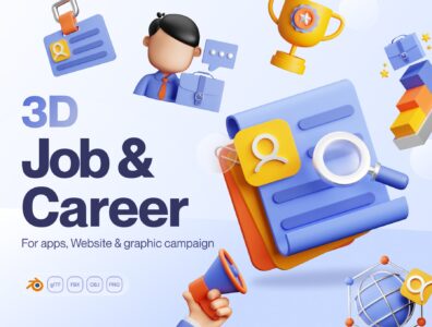 مجموعه ایکون های سه بعدی مسیر شغلی – Hirely – 3D Job Career Icon Set 