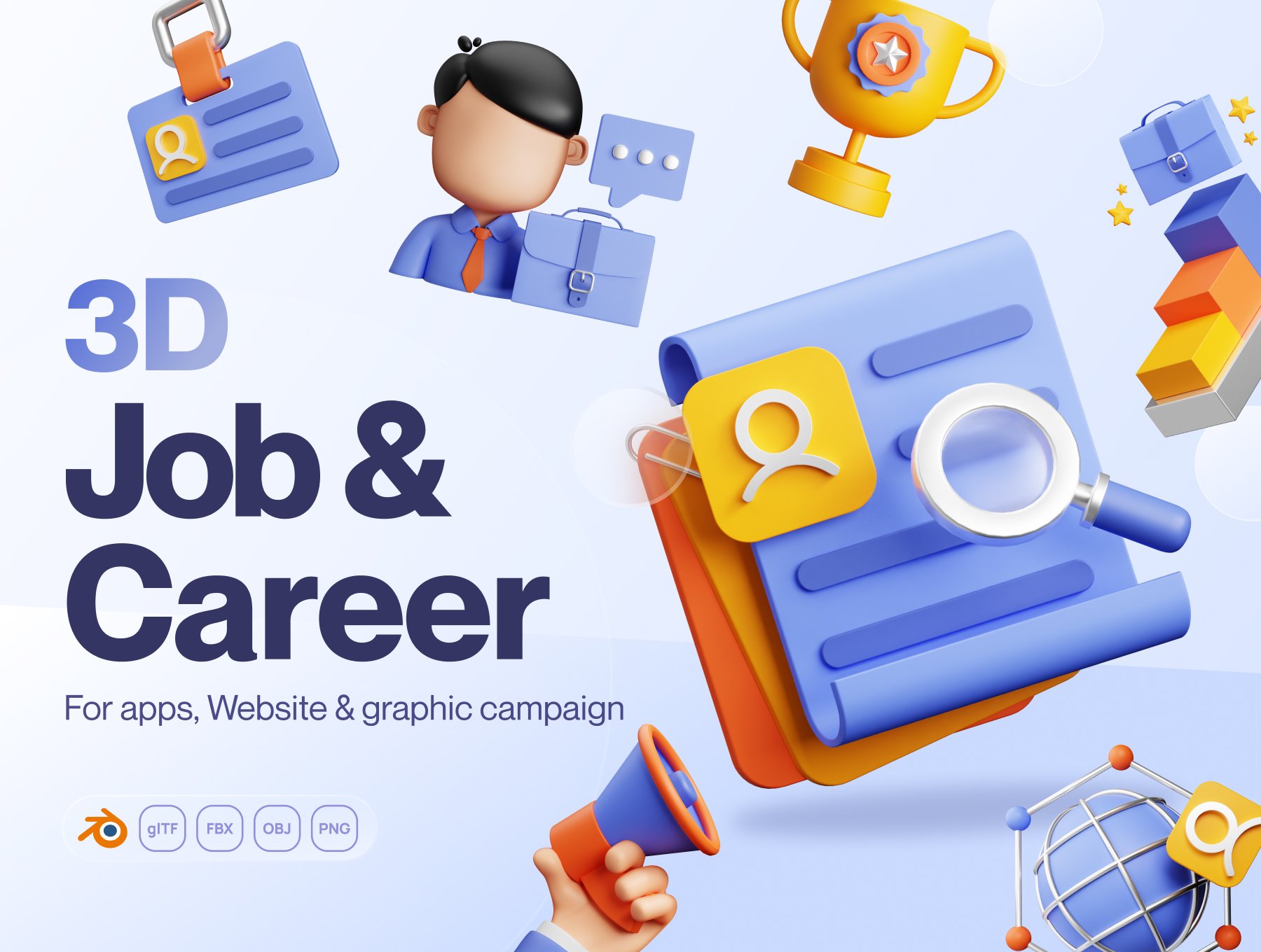 مجموعه ایکون های سه بعدی مسیر شغلی – Hirely – 3D Job Career Icon Set
