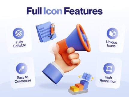 مجموعه ایکون های سه بعدی مسیر شغلی – Hirely – 3D Job Career Icon Set