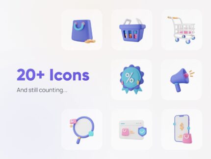 مجموعه آیکون Commercially – E-Commerce 3D Icon Set