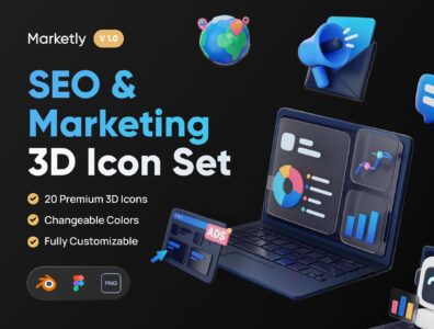 آیکون‌های سه بعدی مارکتینگ برای حوزه SEO و بازاریابی – Marketly – SEO Marketing 3D Icon Set 
