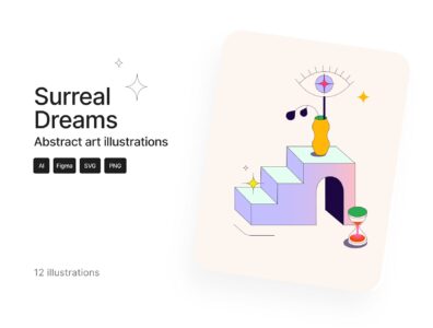 مجموعه‌ای از تصویرسازی‌های رؤیاهای سورئال یا فراواقع‌گرا – Surreal Dreams illustration set 
