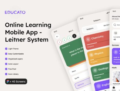 کیت رابط کاربری اپلیکیشن آموزشی – Educato – Education App (Leitner System) 
