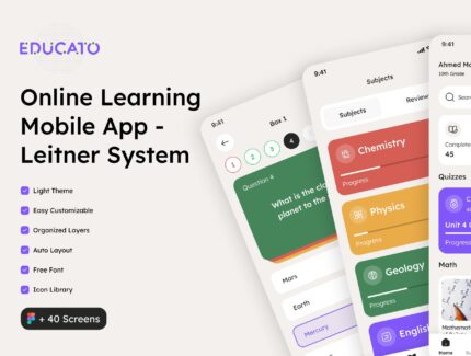 کیت رابط کاربری اپلیکیشن آموزشی – Educato – Education App (Leitner System)