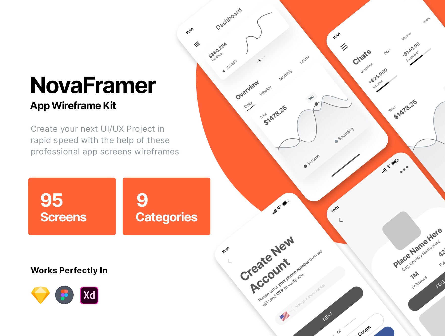 کیت وایرفریم اپلیکیشن نوا – Nova App Wireframe Kit