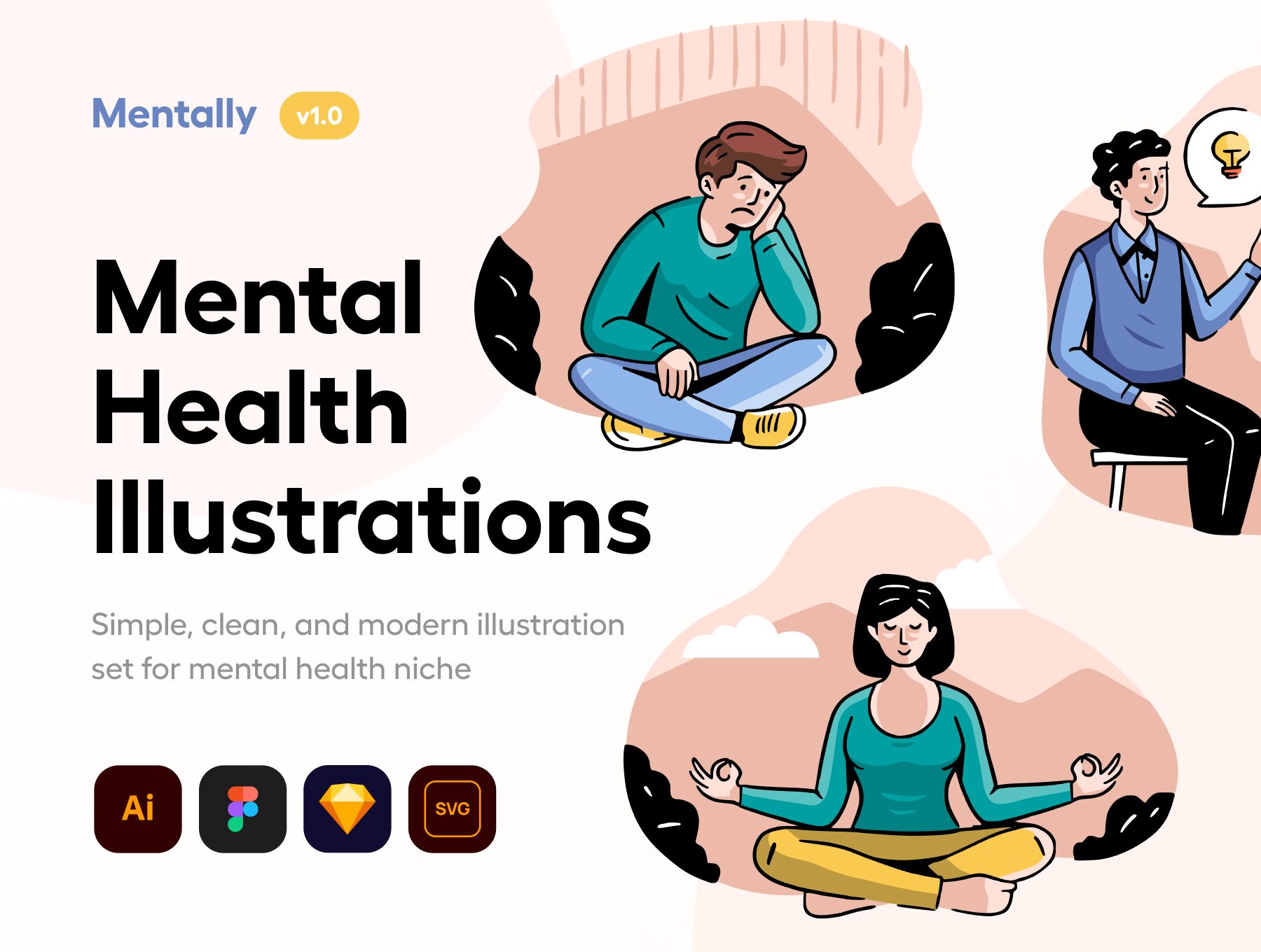 وکتور Mentally – Mental health Illustration Set