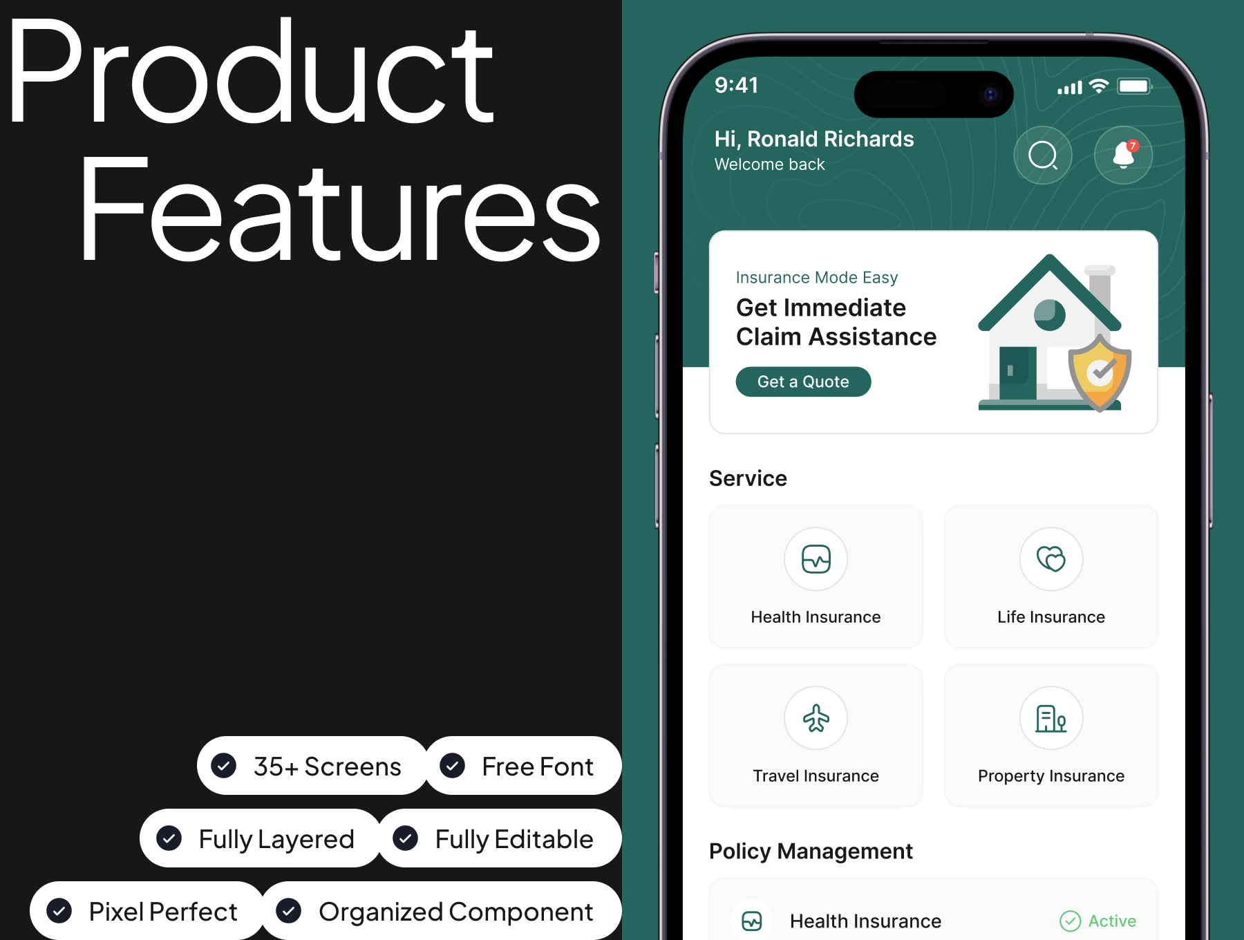 کیت رابط کاربری اپلیکیشن بیمه – Insurance App UI Kit
