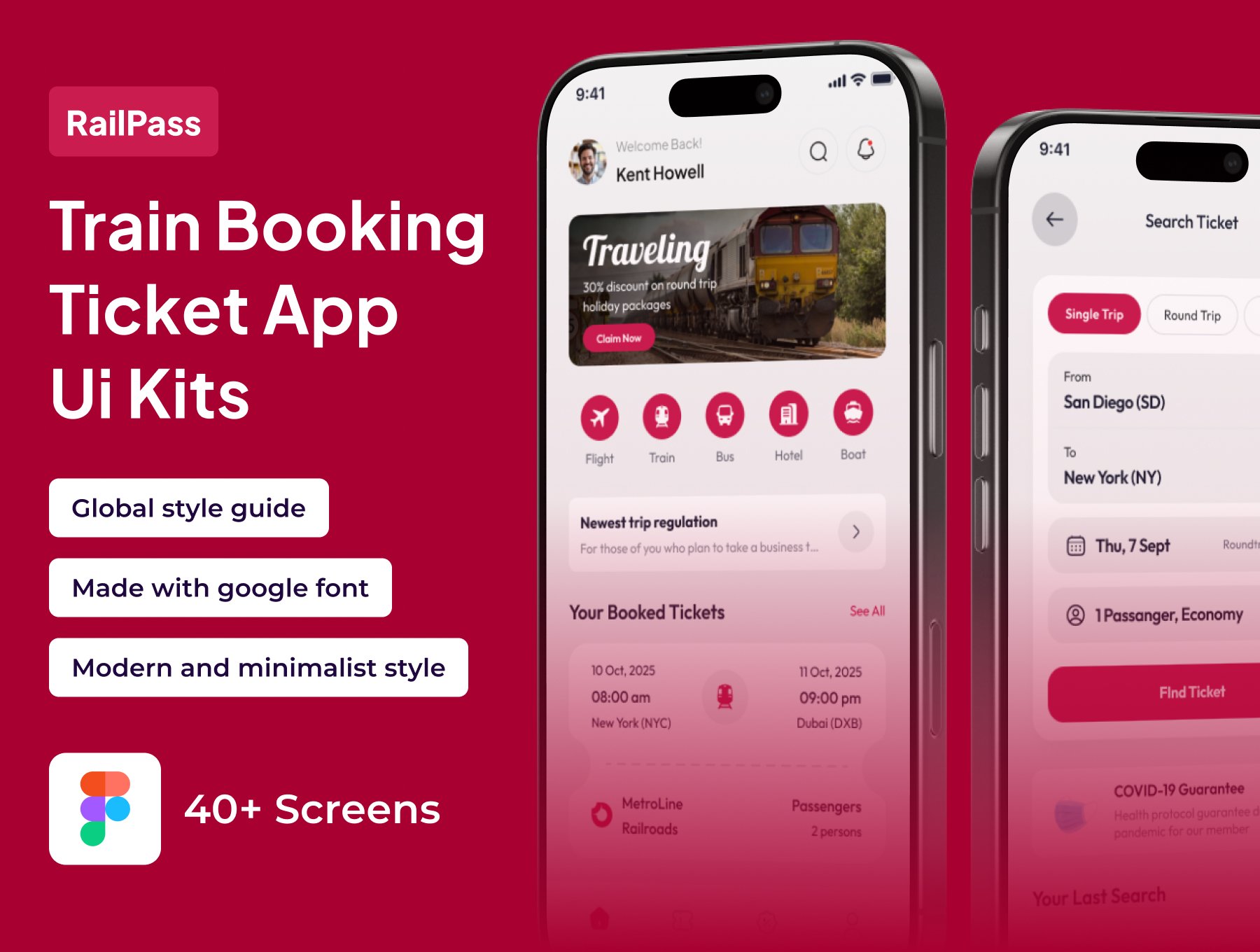کیت‌های رابط کاربری پریمیوم اپلیکیشن رزرو بلیط قطار – RailPass – Train Booking Ticket Premium UI KIts App