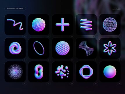 مجموعه وکتور هولوگرافیک Holographic 3D shapes collection