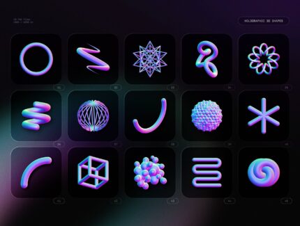 مجموعه وکتور هولوگرافیک Holographic 3D shapes collection