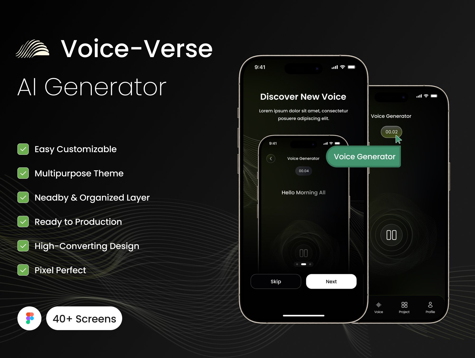 کیت رابط کاربری هوش مصنوعی – Voice Verse – AI Generator – UI Kit