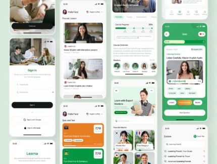 کیت رابط کاربری برنامه موبایل یادگیری زبان – Learna – Language Learning Mobile App UI Kit
