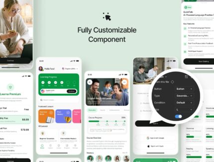 کیت رابط کاربری برنامه موبایل یادگیری زبان – Learna – Language Learning Mobile App UI Kit