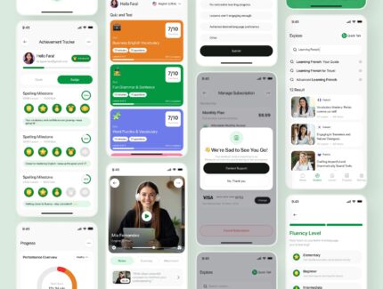 کیت رابط کاربری برنامه موبایل یادگیری زبان – Learna – Language Learning Mobile App UI Kit