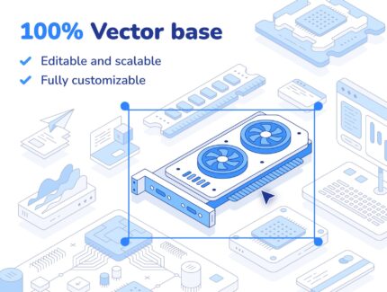 مجموعه تصاویر ایزومتریک – Outline isometric illustration set