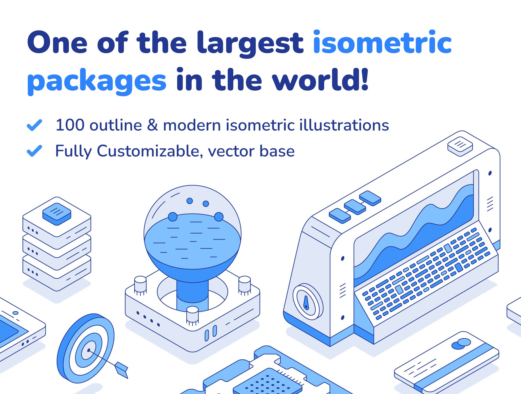 مجموعه تصاویر ایزومتریک – Outline isometric illustration set
