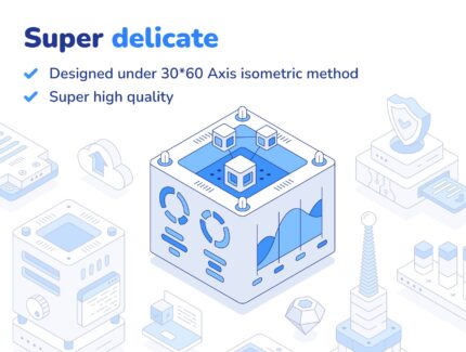 مجموعه تصاویر ایزومتریک – Outline isometric illustration set