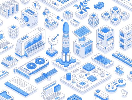مجموعه تصاویر ایزومتریک – Outline isometric illustration set
