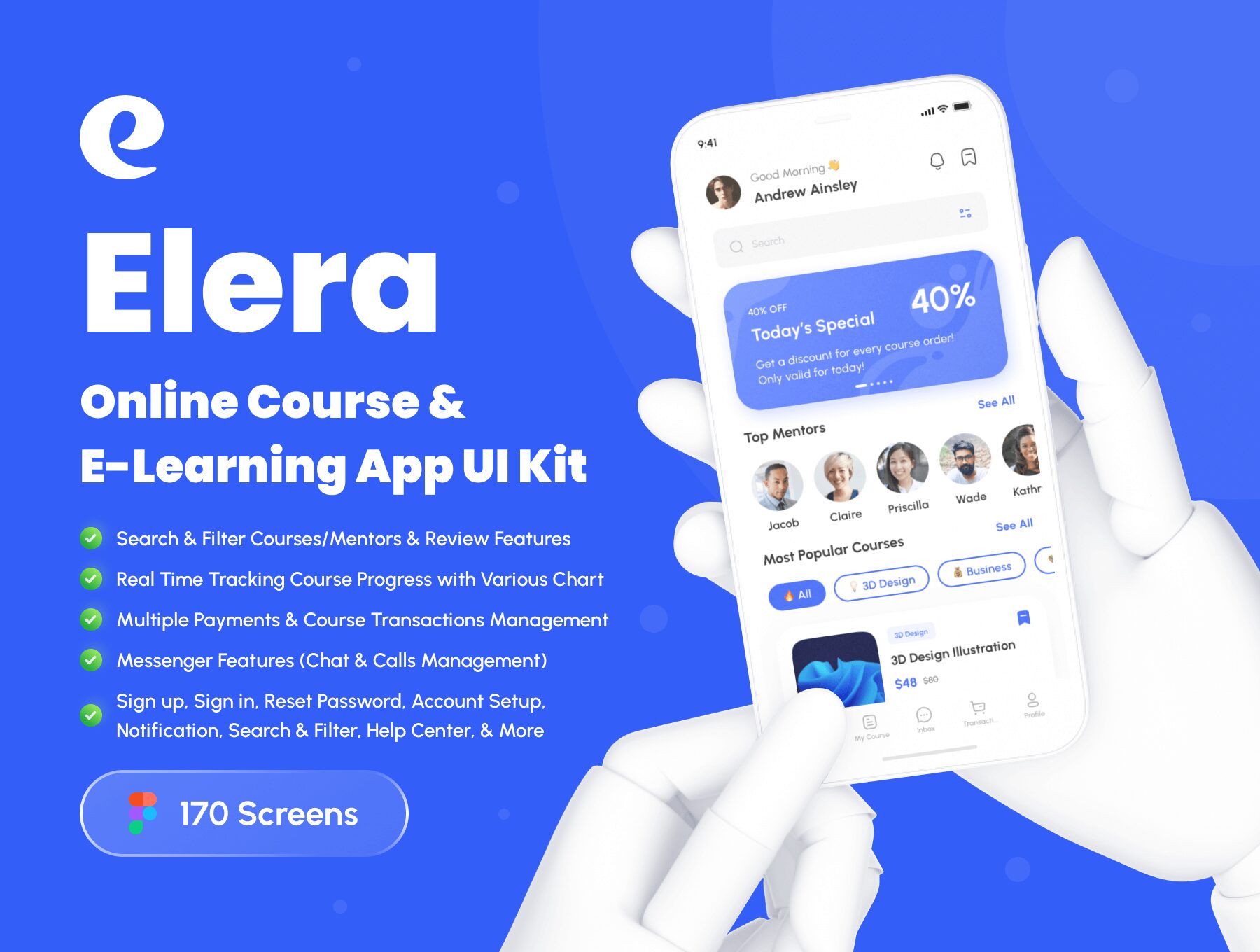 کیت UI برای اپلیکیشن دوره‌های آنلاین و آموزش مجازی – Elera – Online Course & E-Learning App UI Kit