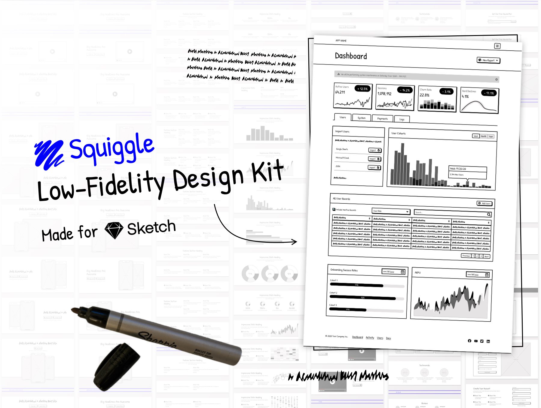 کیت طراحی وایرفریم اسکوئیگل – Squiggle Low-Fidelity Design Kit