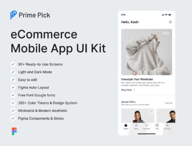 کیت رابط کاربری اپلیکیشن موبایل تجارت الکترونیک – Prime Pick – eCommerce Mobile App UI Kit 