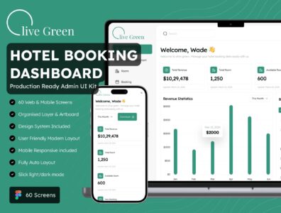 کیت رابط کاربری مدیریت داشبورد رزرو هتل – Hotel Booking Dashboard Admin UI Kit 