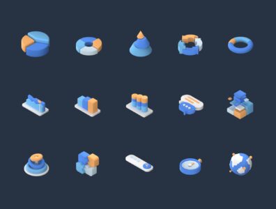 مجموعه آیکون سه بعدی آمار و داده – Statistics and Data 3D Icon Set 