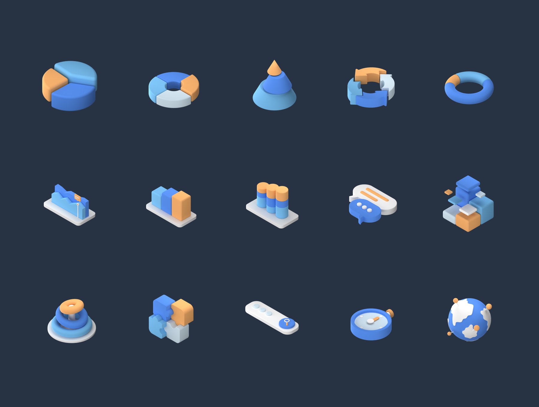 مجموعه آیکون سه بعدی آمار و داده – Statistics and Data 3D Icon Set
