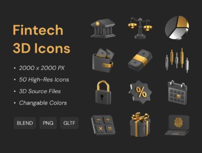 آیکون‌های سه‌بعدی فناوری مالی – Fintech 3D Icons 