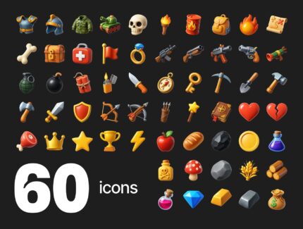 آیکون های سه بعدی بازی – Game Assets | 60 3D Icons