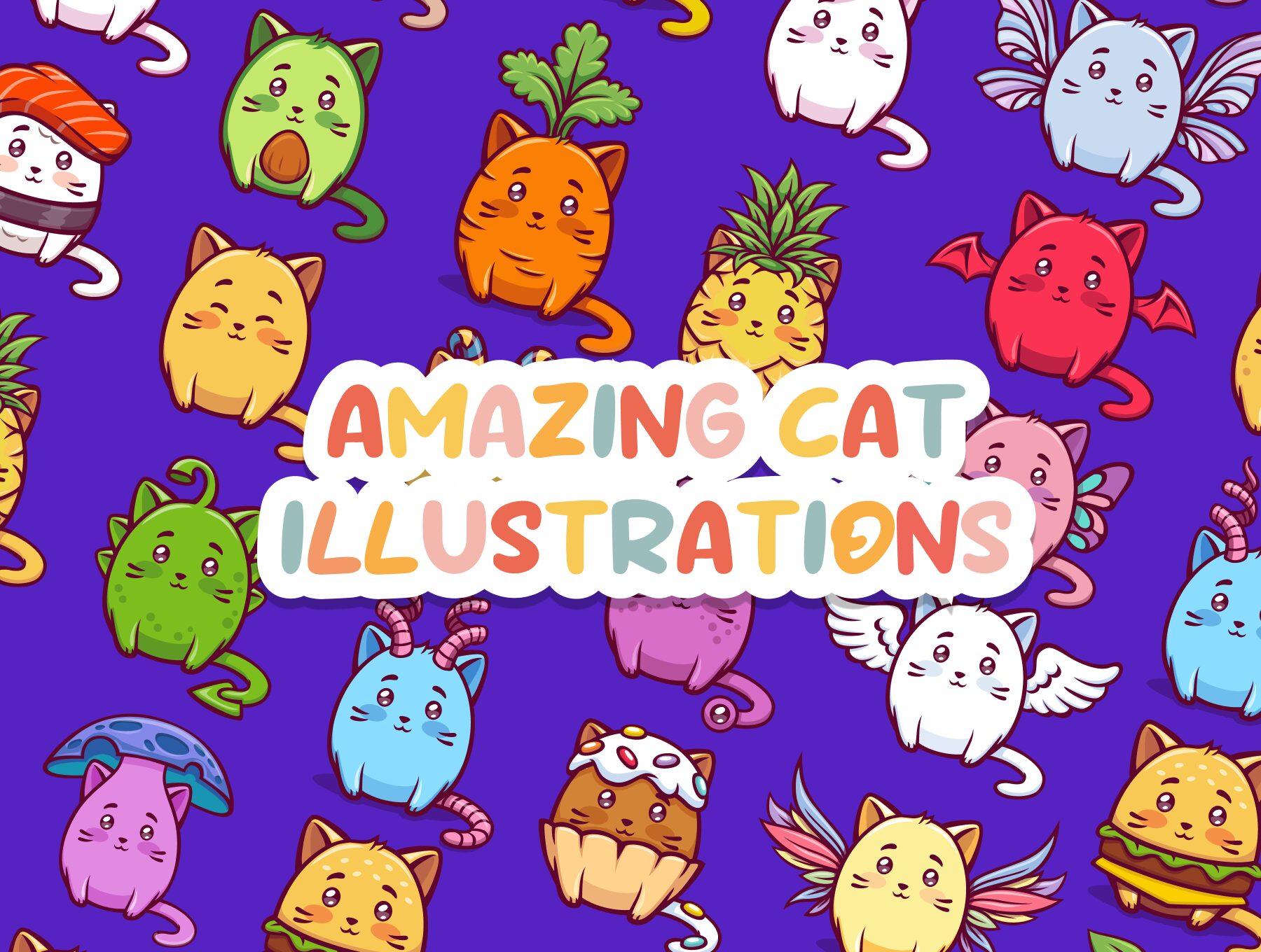 مجموعه تصاویر ایلوستریشن گربه های شگفت‌انگیز – Amazing Cat Illustrations