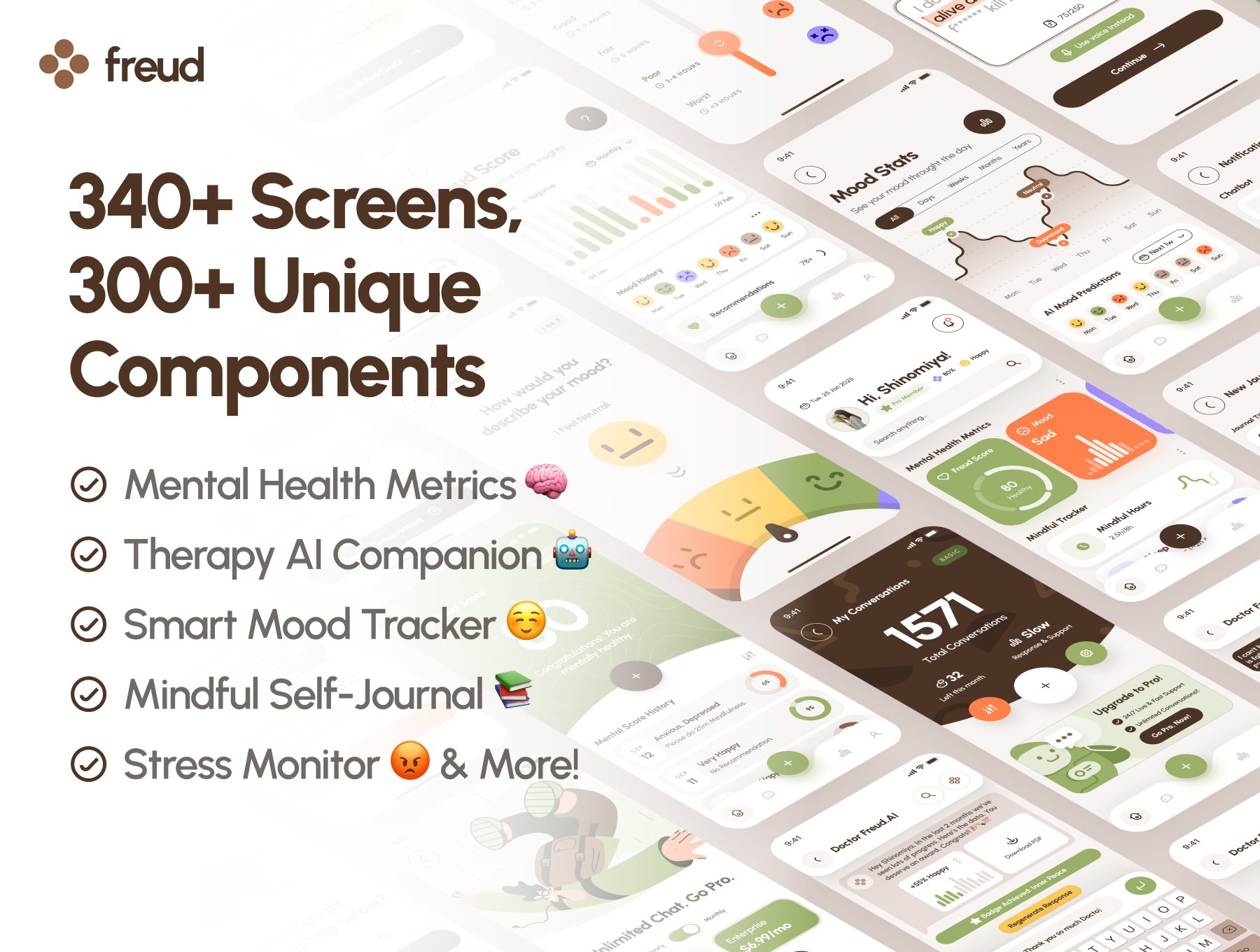 کیت رابط کاربری – اپلیکیشن هوش مصنوعی سلامت روان – freud UI Kit: AI Mental Health App