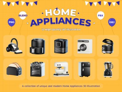 مجموعه آیکون‌های سه بعدی لوازم خانگی – Home Appliances 3D Icon Set 