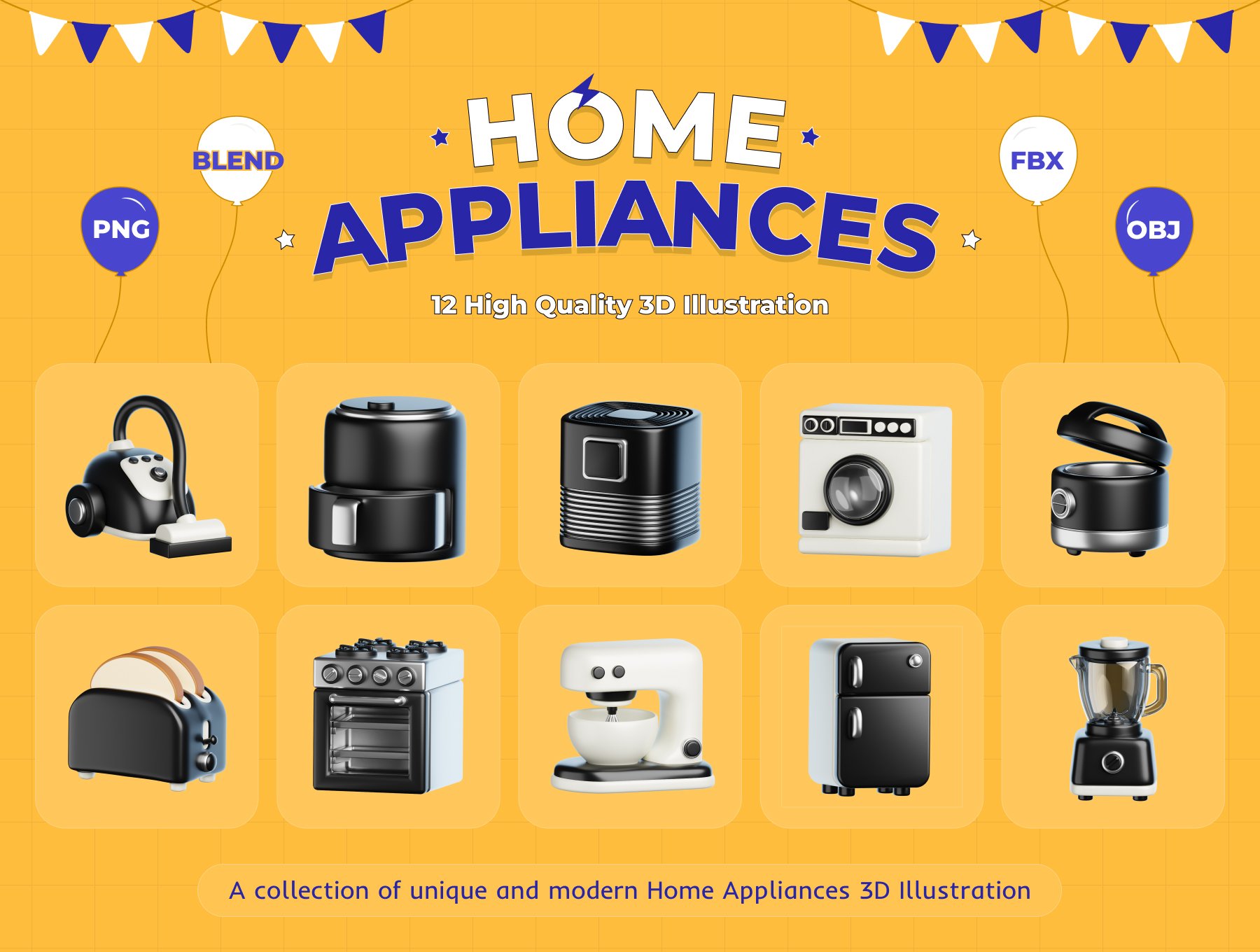 مجموعه آیکون‌های سه بعدی لوازم خانگی – Home Appliances 3D Icon Set