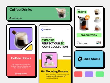 مجموعه آیکون سه‌بعدی نوشیدنی‌ قهوه – Coffee Drinks 3D Icon Set