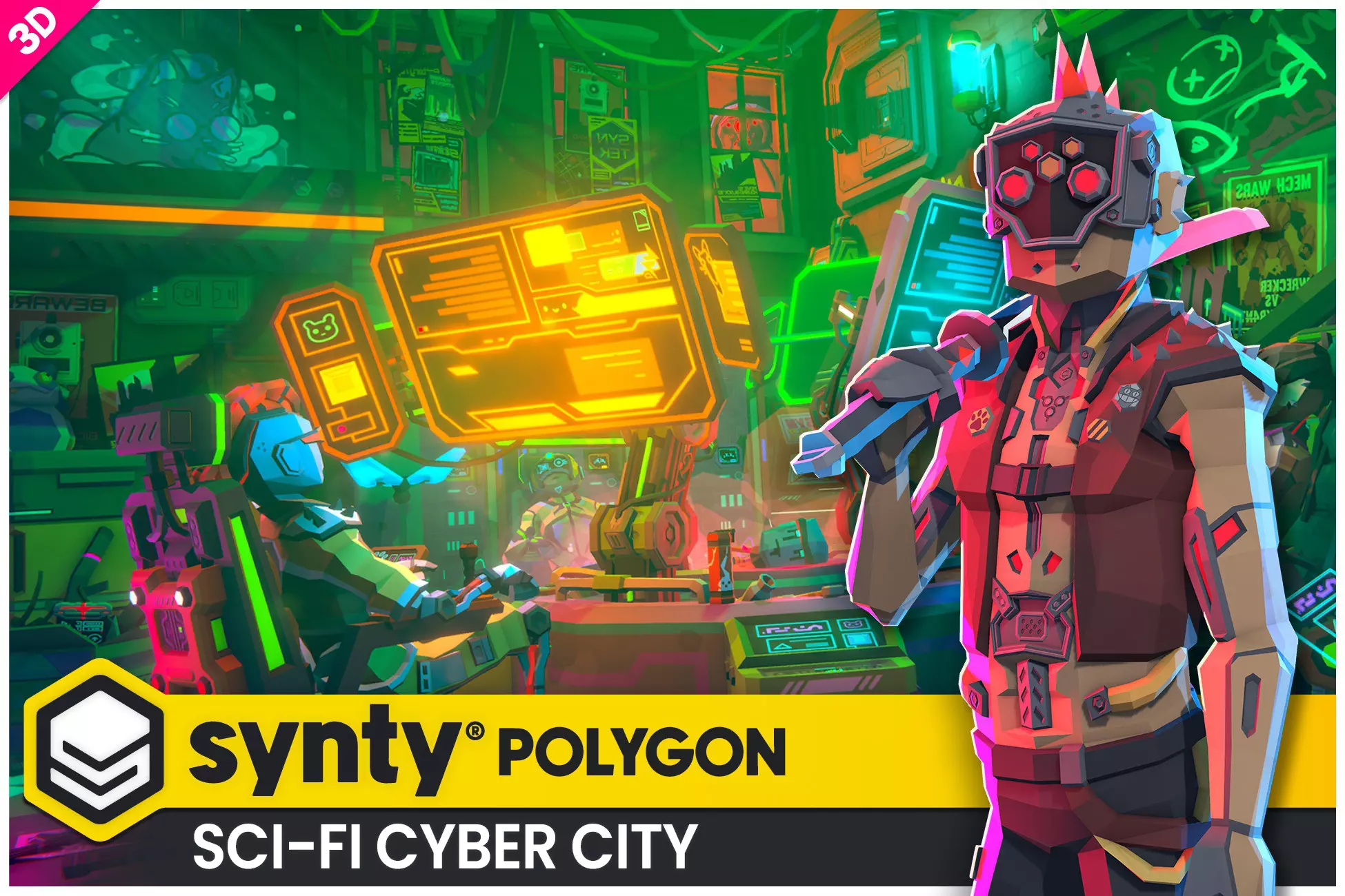 پلیگان، شهر علمی-تخیلی سایبری – هنر سهبعدی Low Poly اثر Synty