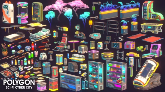 پلی‌گان، شهر علمی-تخیلی سایبری – هنر سه‌بعدی Low Poly اثر Synty