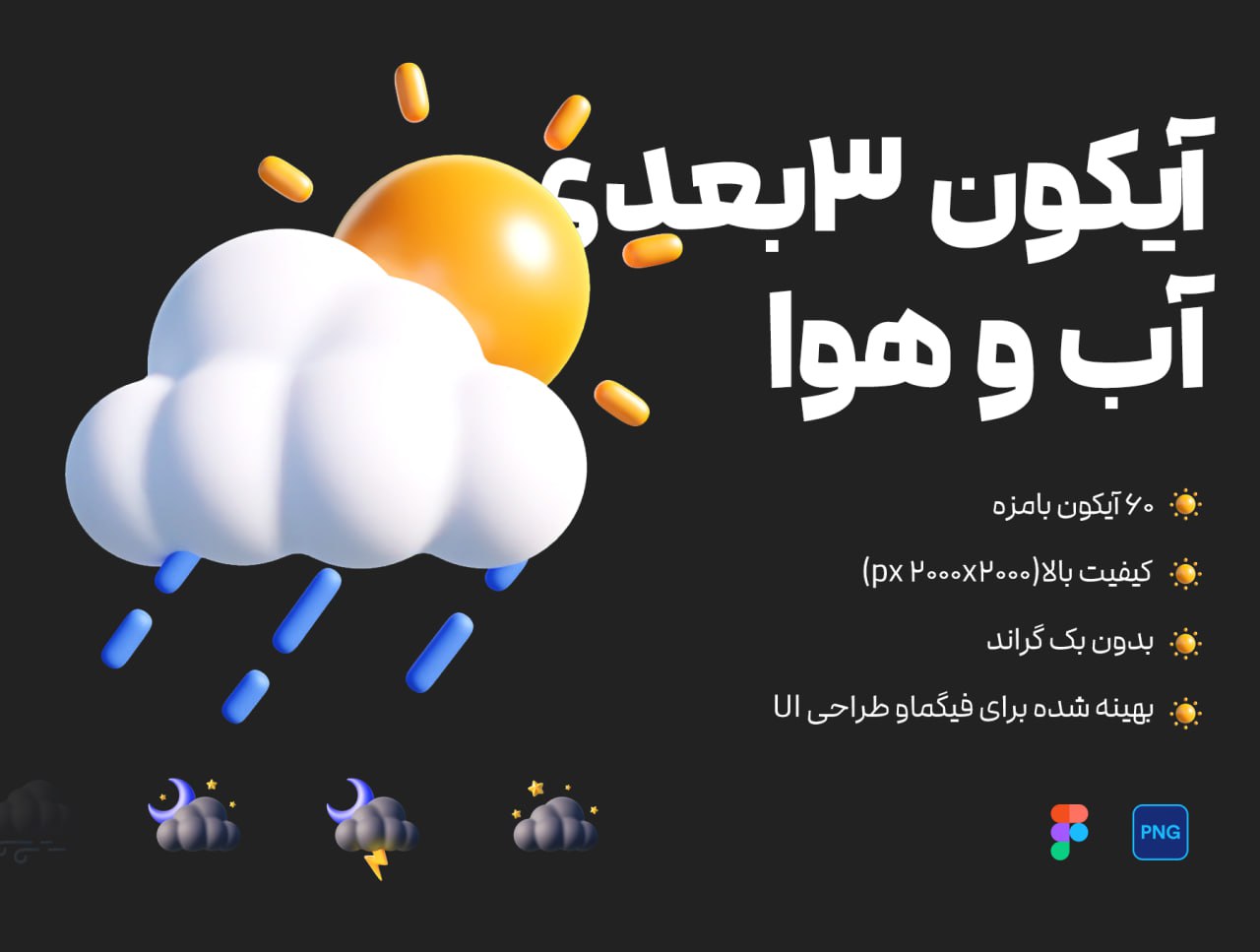 آیکون سه بعدی آب و هوا – Weather 3D Icon Pack