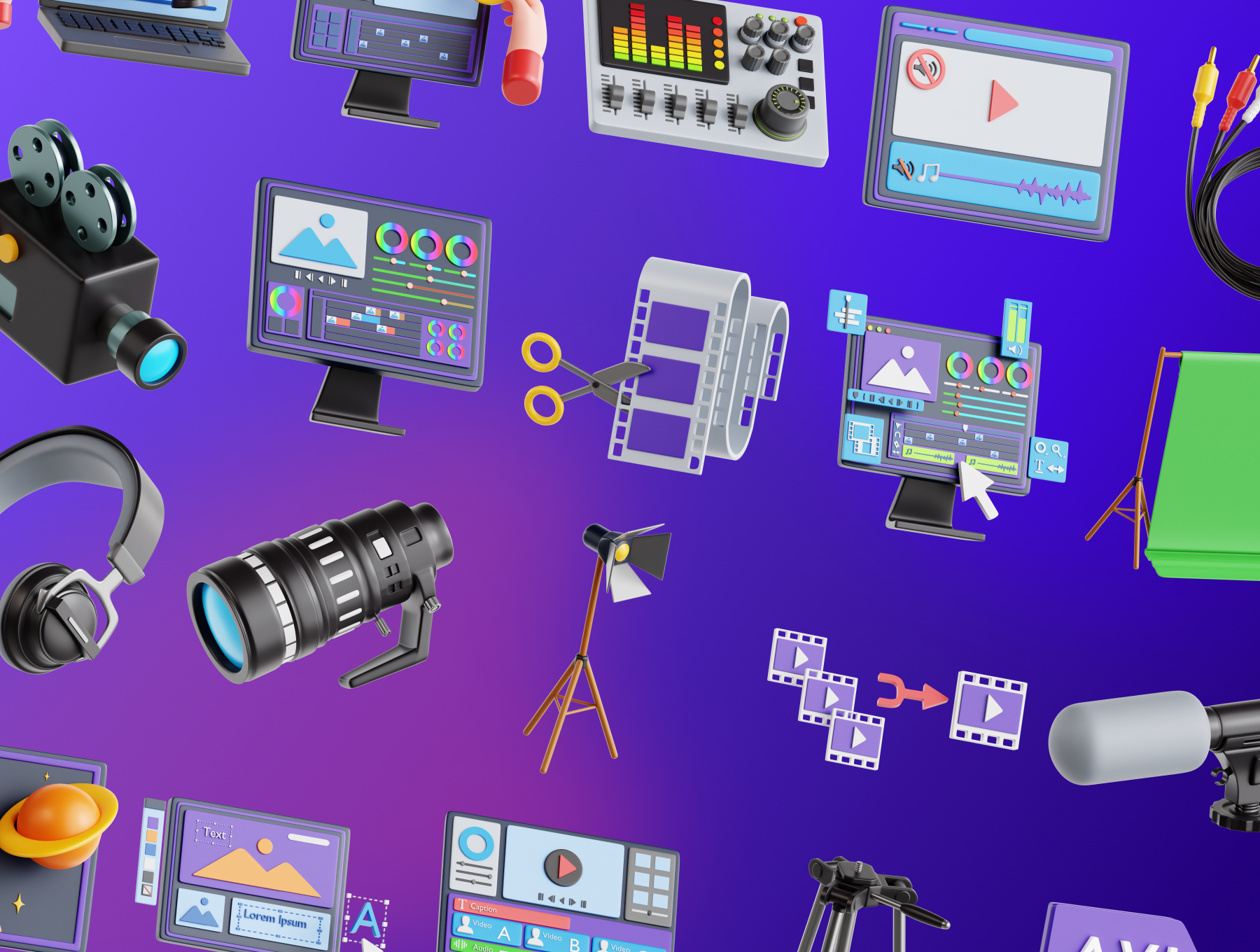 پک آیکون سه بعدی با موضوع ویدیو و ارائه – 3D Icon Pack for Video and Production