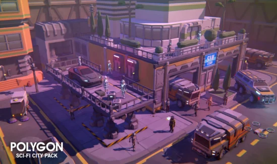 شهر علمی تخیلی چند ضلعی برای یونیتی – POLYGON Sci-Fi City – Low Poly 3D Art by Synty