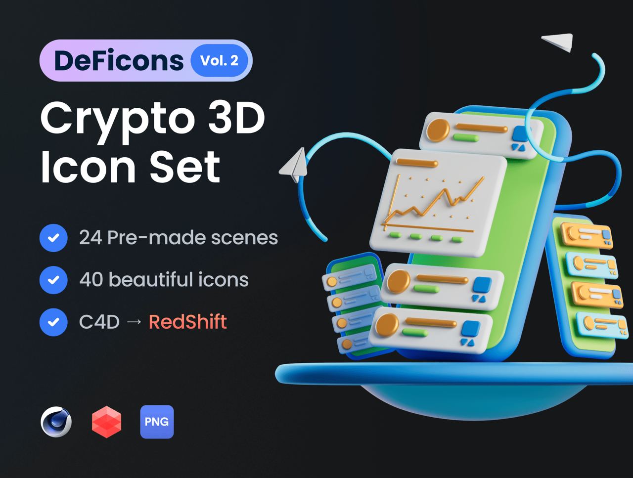مجموعه آیکون سه‌بعدی کریپتو – DeFicons vol. 2 – Crypto 3D Icon Set