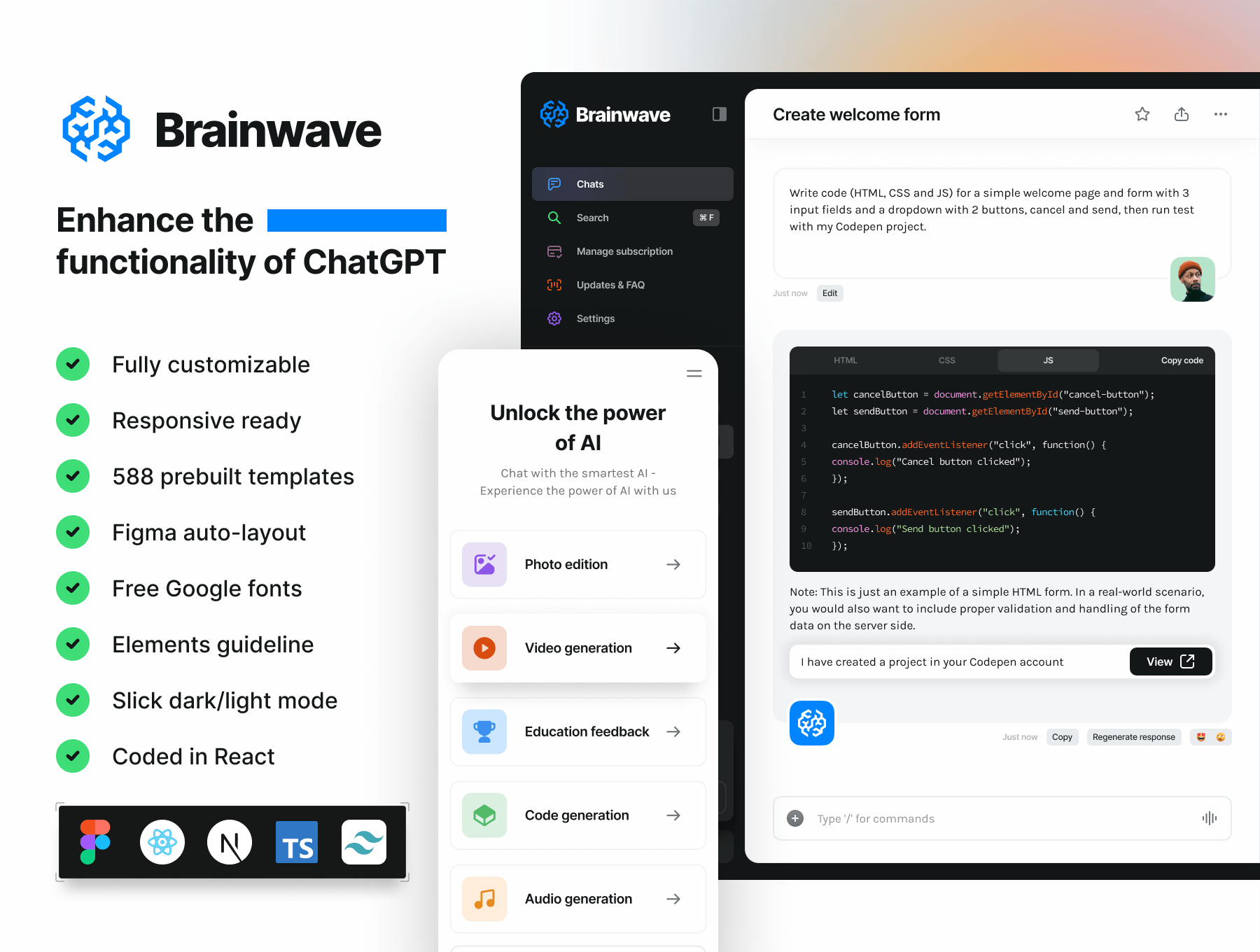 کیت هوش مصنوعی – Brainwave – AI UI Kit