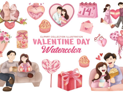 مجموعه آیکن ولنتاین آبرنگی – Valentine Watercolor 