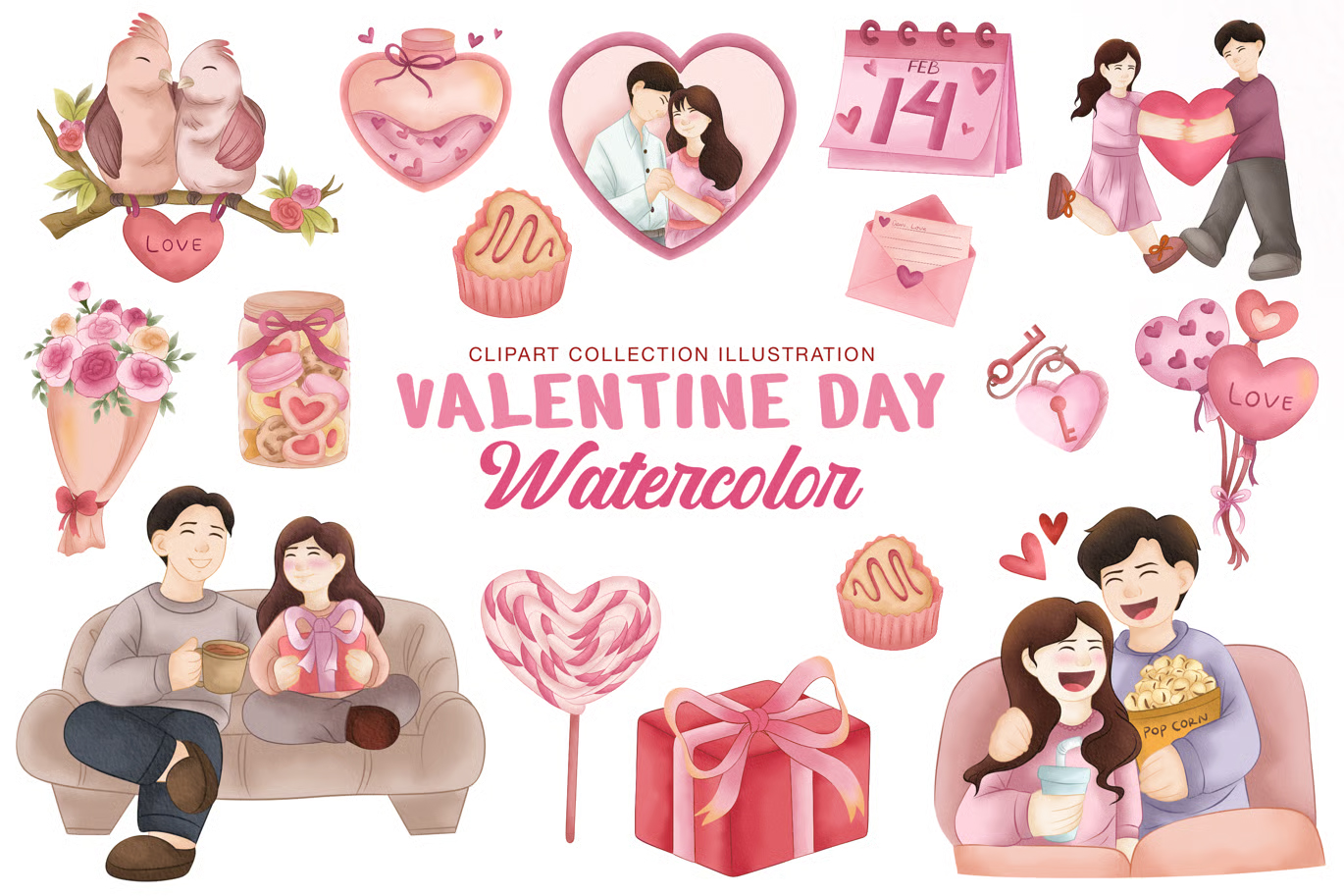 مجموعه آیکن ولنتاین آبرنگی – Valentine Watercolor